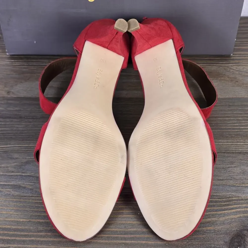 Style & Co. Paycee Faux Suede Two-Piece Dress Sandals red Size 10M Kitten Heel